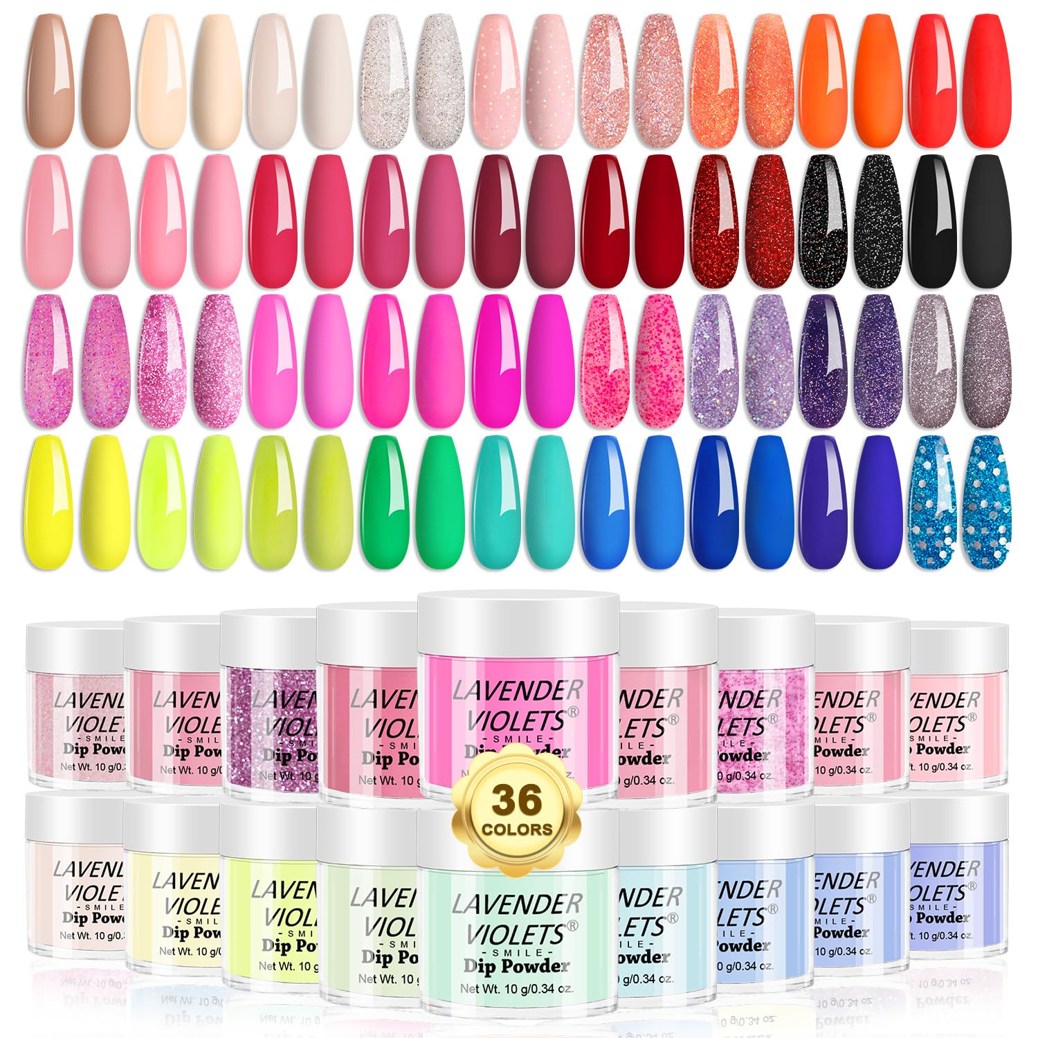 Lavender Violets 36 Colors Dip Powder Nail Kit Starter Quick Drying Dipping Powder Color Set for Home Salon Nail Art Designs M950